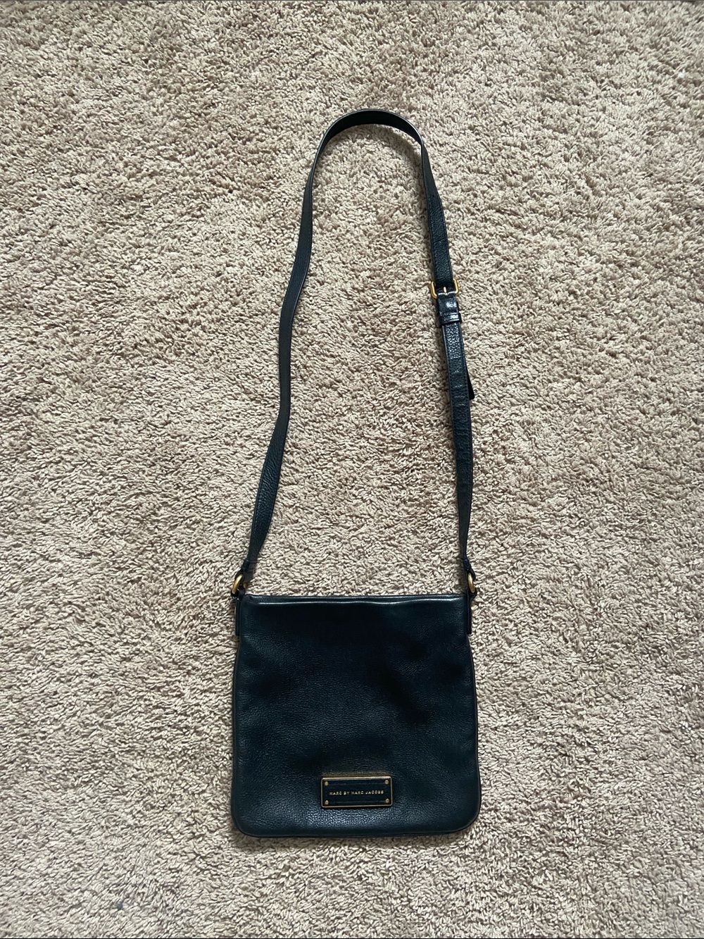 Marc by Marc Jacobs Black Leather Crossbody Bag with Gold Accent